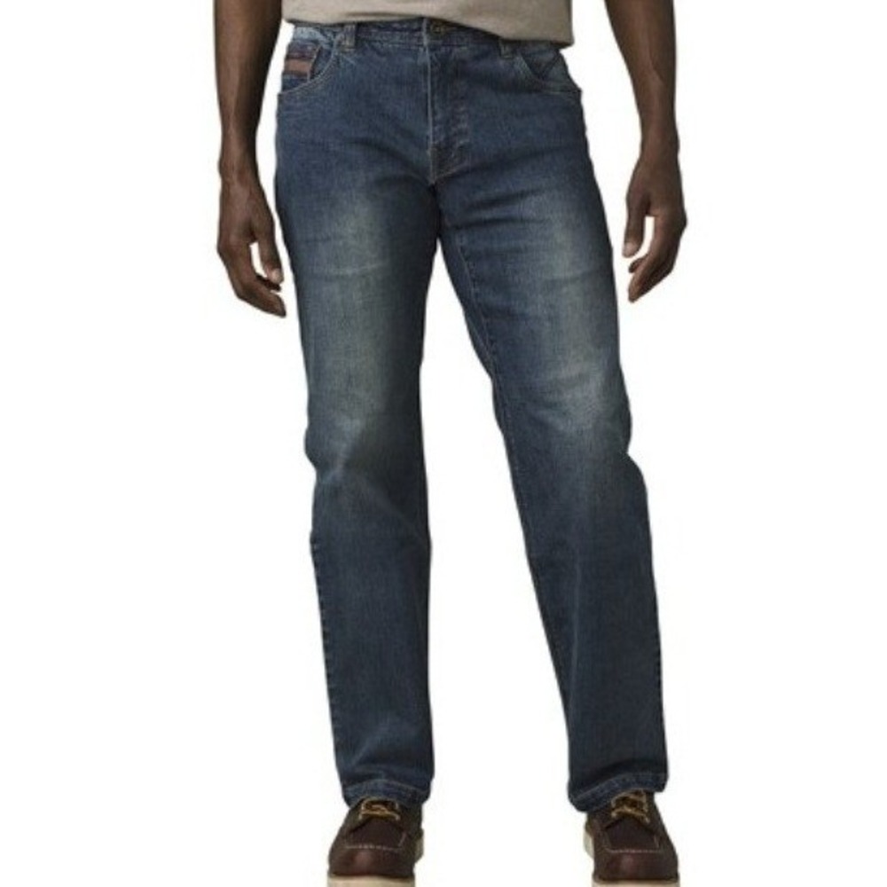 NEW prAna Axiom Straight-Leg Jeans Antique Stone Wash Blue Size 35 x 32